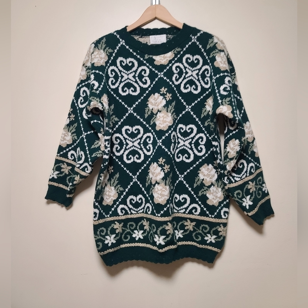Vintage Just For Women Floral Cottagecore Acrylic Sweater Medium